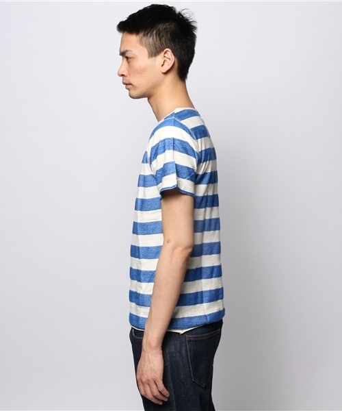 JOURNAL STANDARD（ジャーナルスタンダード）の「C/L ヘリンボーンボーダーTシャツ（Tシャツ/カットソー・メンズ・グリーン/ネイビー/ブルー系その他/スカイブルー/ラスタ・MEDIUM/LARGE）」の11枚目の写真