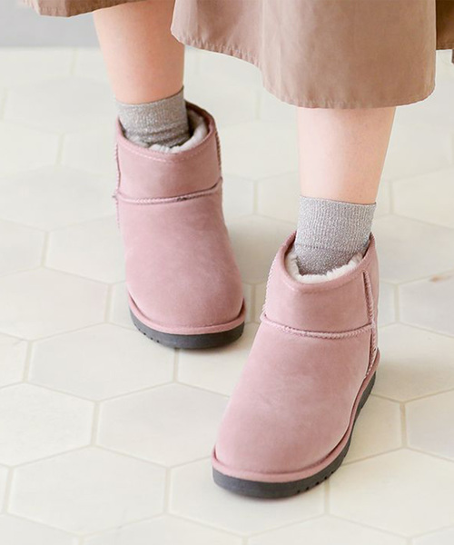 mooimooi（モーイモーイ）の「ショート ムートンブーツ（ブーツ・レディース・キャメル/スモークピンク/オレンジ/ネイビー/ピンク/ベージュ/ブラック/ダークブラウン/チャコールグレー・S/M/L/LL/3L/4L）」の8枚目の写真