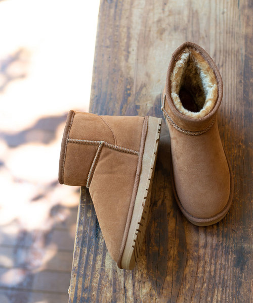 mooimooi（モーイモーイ）の「ショート ムートンブーツ（ブーツ・レディース・キャメル/スモークピンク/オレンジ/ネイビー/ピンク/ベージュ/ブラック/ダークブラウン/チャコールグレー・S/M/L/LL/3L/4L）」の14枚目の写真