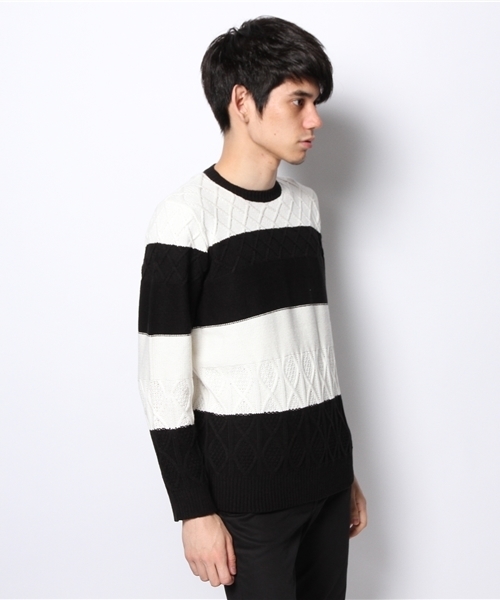And A（アンドエー）の「ランダムケーブルボーダークルーネックニット（ニット/セーター・メンズ・ブラック/ブラウン・40/42/44）」の4枚目の写真