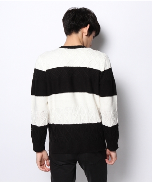 And A（アンドエー）の「ランダムケーブルボーダークルーネックニット（ニット/セーター・メンズ・ブラック/ブラウン・40/42/44）」の5枚目の写真