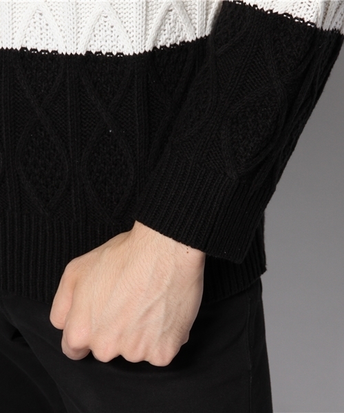 And A（アンドエー）の「ランダムケーブルボーダークルーネックニット（ニット/セーター・メンズ・ブラック/ブラウン・40/42/44）」の7枚目の写真