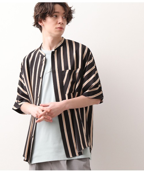 JUNRED（ジュンレッド）の「コックカラードルマンストライプシャツ（シャツ/ブラウス・メンズ・ホワイト/ブラック・M/L）」の2枚目の写真