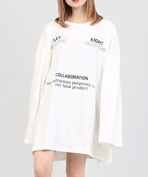 DING（ディング）の「DING/COLLABORATION Tワンピ（Tシャツ/カットソー・レディース・ホワイト/ブラック/レッド/ベージュ・FREE）」の2枚目の写真