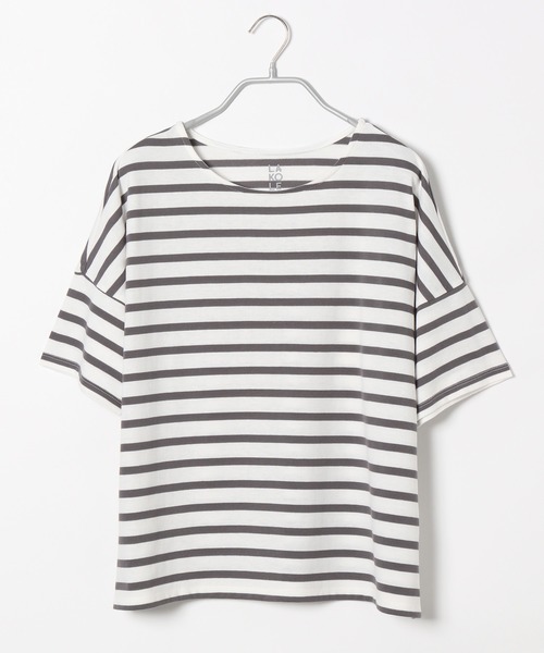 LAKOLE（ラコレ）の「アソートボーダー柄ワイドTシャツ / LAKOLE（Tシャツ/カットソー・レディース・ライトグリーン/ボルドー/ライラック/グレー/ブラック・SMALL/MEDIUM）」の3枚目の写真