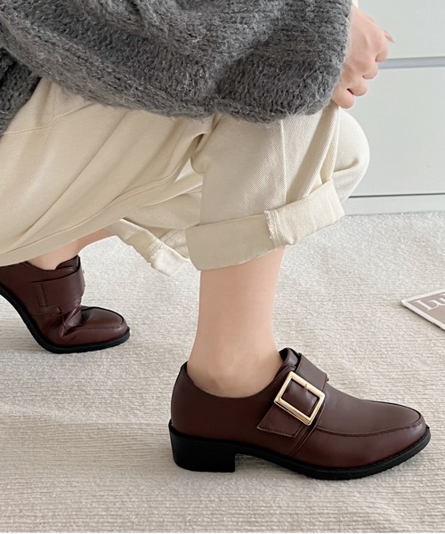 ネイビー レザー ローファー バックル付き Shoes in Closet ローファー 超軽量マニッシュ バックル付き