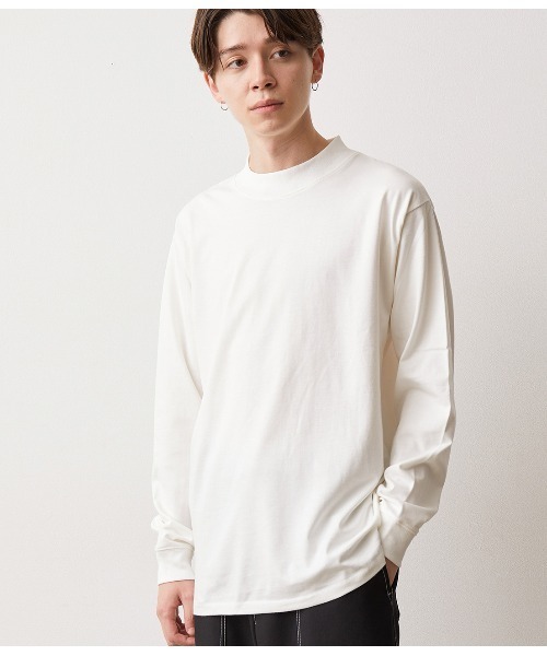JUNRED(ジュンレッド)の「モックネックロングスリーブプルオーバー(Tシャツ/カットソー・メンズ・ホワイト/ブラック・S/M/L)」の1枚目の写真