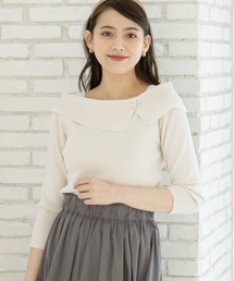 アシメオフショル7分袖ニットプルオーバー