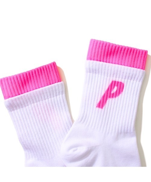 PERFECTCORNER(パーフェクトコーナー)の「【PERFECTCORNER 】蛍光ダブルレイヤーPロゴソックス(NO FILE) / PERFECTCORNER FLUORESENCE DOUBLE LAYER PLOGO SOCKS(NO FILE)(ソックス/靴下・レディース・ピンク/ライム/オレンジ・FREE)」の4枚目の写真
