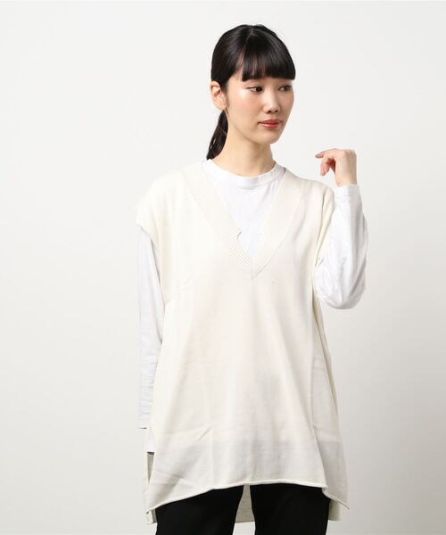 MIDIUMISOLID（ミディウミソリッド）の「MIDUMISOLID for Ladies 変形Vネックベスト（ベスト・レディース・ブラック/ライトグレー/オフホワイト/ベージュ・FREE）」の18枚目の写真