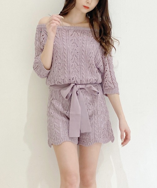 MIIA（ミーア）の「透かし編みオールインワン（つなぎ/オールインワン・レディース・パープル/オフホワイト/ブラック・FREE）」の3枚目の写真