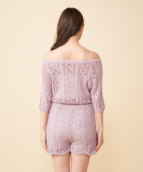 MIIA（ミーア）の「透かし編みオールインワン（つなぎ/オールインワン・レディース・パープル/オフホワイト/ブラック・FREE）」の5枚目の写真