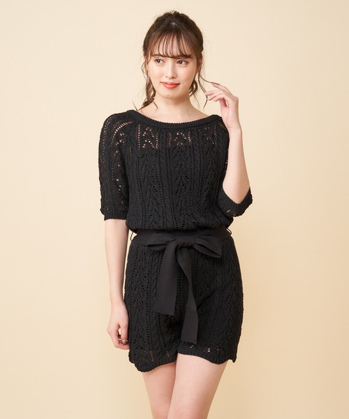 MIIA（ミーア）の「透かし編みオールインワン（つなぎ/オールインワン・レディース・パープル/オフホワイト/ブラック・FREE）」の8枚目の写真