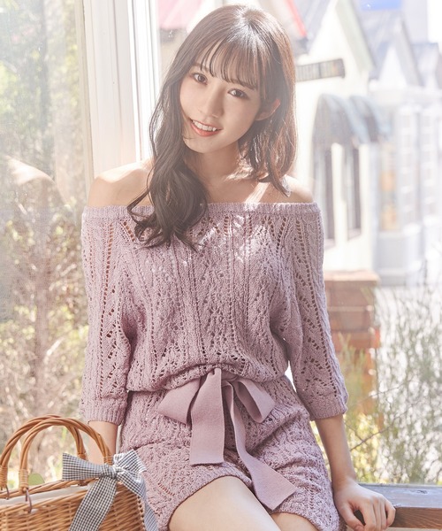 MIIA（ミーア）の「透かし編みオールインワン（つなぎ/オールインワン・レディース・パープル/オフホワイト/ブラック・FREE）」の7枚目の写真