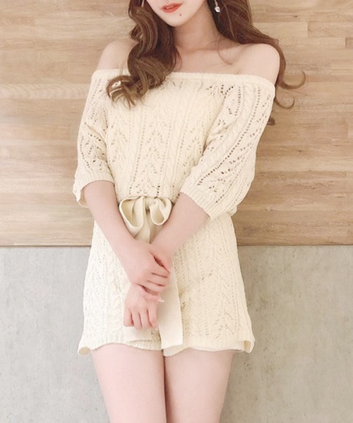 MIIA（ミーア）の「透かし編みオールインワン（つなぎ/オールインワン・レディース・パープル/オフホワイト/ブラック・FREE）」の18枚目の写真