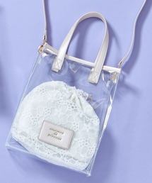 レースポーチ付き２ＷＡＹフェイクレザー×クリアバッグ