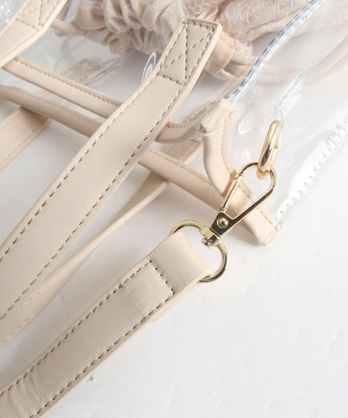 tocco closet（トッコ　クローゼット）の「レースポーチ付き２ＷＡＹフェイクレザー×クリアバッグ（ショルダーバッグ・レディース・ベージュ/オフホワイト・FREE）」の6枚目の写真