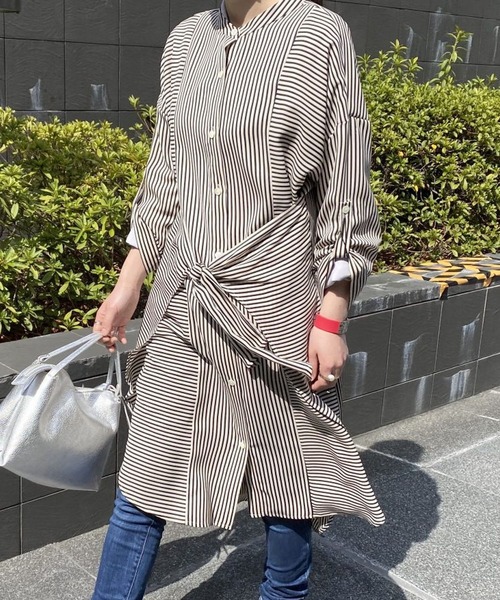 Scrap Book（スクラップブック）の「【Lallia Mu】切替ストライプブラウスワンピース（ワンピース・レディース・ホワイト系その他・FREE）」の4枚目の写真