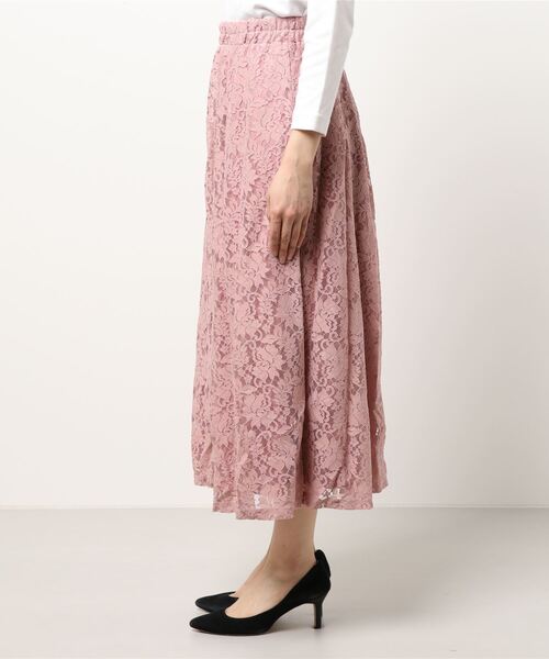 Lace Ladies(レースレディース)の「ウエストゴム仕様 花柄総レースロングスカート(スカート・レディース・ピンク/ブラック/ライトグリーン/グリーン/ワインレッド・FREE)」の6枚目の写真