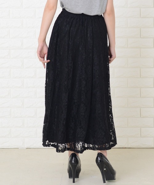 Lace Ladies(レースレディース)の「ウエストゴム仕様 花柄総レースロングスカート(スカート・レディース・ピンク/ブラック/ライトグリーン/グリーン/ワインレッド・FREE)」の10枚目の写真