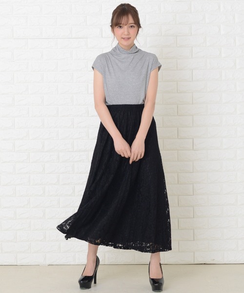 Lace Ladies(レースレディース)の「ウエストゴム仕様 花柄総レースロングスカート(スカート・レディース・ピンク/ブラック/ライトグリーン/グリーン/ワインレッド・FREE)」の13枚目の写真