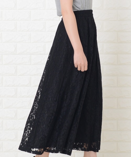 Lace Ladies(レースレディース)の「ウエストゴム仕様 花柄総レースロングスカート(スカート・レディース・ピンク/ブラック/ライトグリーン/グリーン/ワインレッド・FREE)」の14枚目の写真