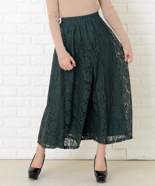 Lace Ladies(レースレディース)の「ウエストゴム仕様 花柄総レースロングスカート(スカート・レディース・ピンク/ブラック/ライトグリーン/グリーン/ワインレッド・FREE)」の16枚目の写真