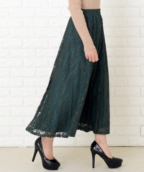 Lace Ladies(レースレディース)の「ウエストゴム仕様 花柄総レースロングスカート(スカート・レディース・ピンク/ブラック/ライトグリーン/グリーン/ワインレッド・FREE)」の19枚目の写真