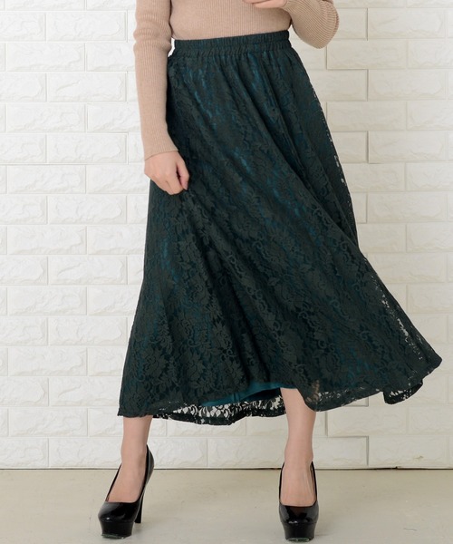 Lace Ladies(レースレディース)の「ウエストゴム仕様 花柄総レースロングスカート(スカート・レディース・ピンク/ブラック/ライトグリーン/グリーン/ワインレッド・FREE)」の20枚目の写真