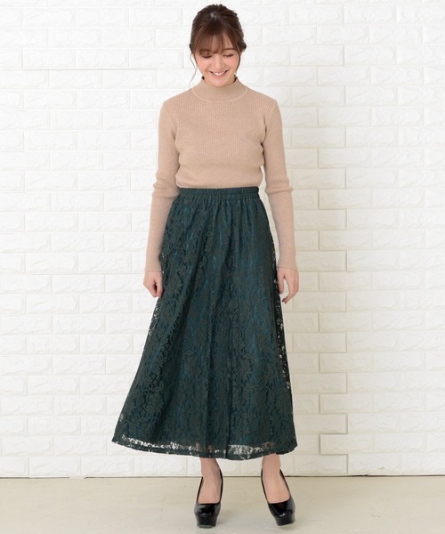 Lace Ladies(レースレディース)の「ウエストゴム仕様 花柄総レースロングスカート(スカート・レディース・ピンク/ブラック/ライトグリーン/グリーン/ワインレッド・FREE)」の21枚目の写真