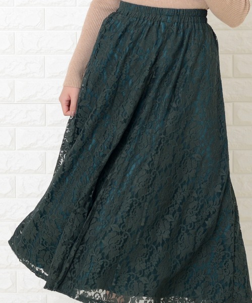 Lace Ladies(レースレディース)の「ウエストゴム仕様 花柄総レースロングスカート(スカート・レディース・ピンク/ブラック/ライトグリーン/グリーン/ワインレッド・FREE)」の22枚目の写真