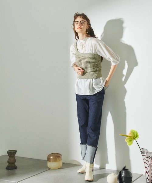 PUBLIC TOKYO（パブリックトウキョウ）の「メッシュニットレイヤードブラウス /ウォッシャブル（シャツ/ブラウス・レディース・ブラック/ベージュ/カーキ・FREE）」の9枚目の写真