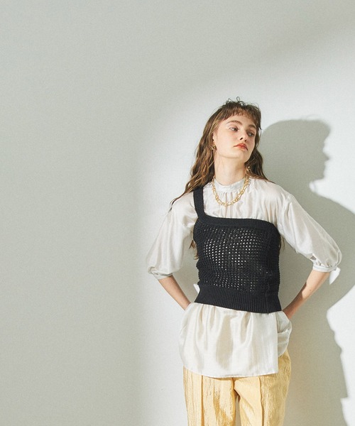 PUBLIC TOKYO（パブリックトウキョウ）の「メッシュニットレイヤードブラウス /ウォッシャブル（シャツ/ブラウス・レディース・ブラック/ベージュ/カーキ・FREE）」の19枚目の写真