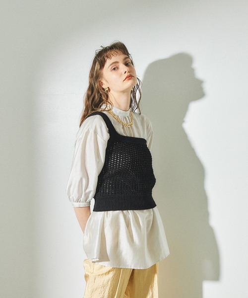 PUBLIC TOKYO（パブリックトウキョウ）の「メッシュニットレイヤードブラウス /ウォッシャブル（シャツ/ブラウス・レディース・ブラック/ベージュ/カーキ・FREE）」の5枚目の写真