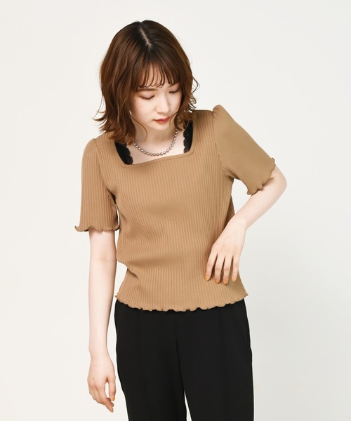 RETRO GIRL（レトロガール）の「2WAYテレコ半袖Tee（Tシャツ/カットソー・レディース・ブルー/ブラック/アイボリー/ブラウン・FREE）」の3枚目の写真