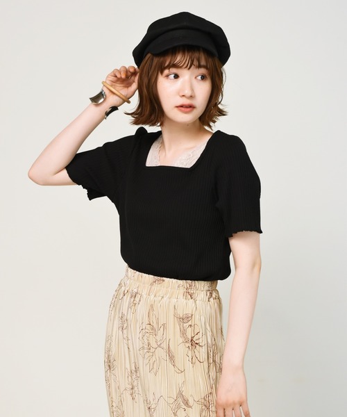 RETRO GIRL（レトロガール）の「2WAYテレコ半袖Tee（Tシャツ/カットソー・レディース・ブルー/ブラック/アイボリー/ブラウン・FREE）」の2枚目の写真