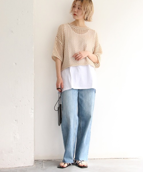 notch.（ノッチ）の「透かし編みショート半袖PO（ニット/セーター・レディース・オレンジ/ベージュ/ブラック/オフホワイト・M）」の21枚目の写真