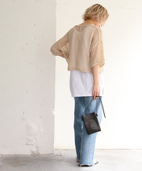 notch.（ノッチ）の「透かし編みショート半袖PO（ニット/セーター・レディース・オレンジ/ベージュ/ブラック/オフホワイト・M）」の22枚目の写真