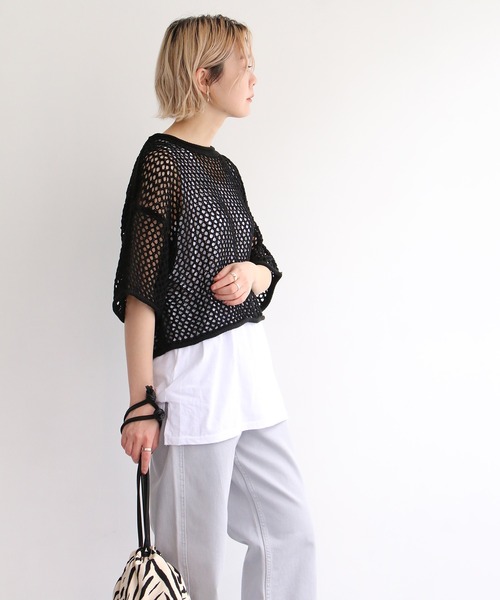 notch.（ノッチ）の「透かし編みショート半袖PO（ニット/セーター・レディース・オレンジ/ベージュ/ブラック/オフホワイト・M）」の13枚目の写真