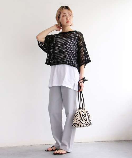 notch.（ノッチ）の「透かし編みショート半袖PO（ニット/セーター・レディース・オレンジ/ベージュ/ブラック/オフホワイト・M）」の15枚目の写真