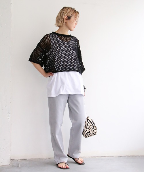 notch.（ノッチ）の「透かし編みショート半袖PO（ニット/セーター・レディース・オレンジ/ベージュ/ブラック/オフホワイト・M）」の16枚目の写真