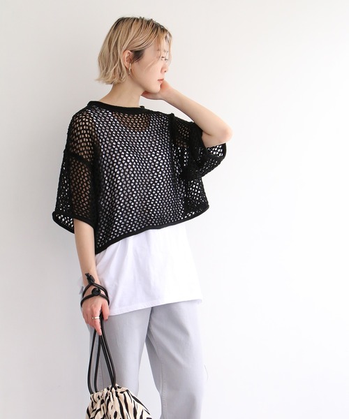 notch.（ノッチ）の「透かし編みショート半袖PO（ニット/セーター・レディース・オレンジ/ベージュ/ブラック/オフホワイト・M）」の12枚目の写真