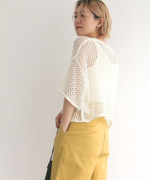 notch.（ノッチ）の「透かし編みショート半袖PO（ニット/セーター・レディース・オレンジ/ベージュ/ブラック/オフホワイト・M）」の8枚目の写真