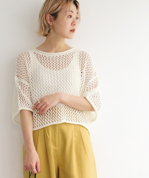 notch.（ノッチ）の「透かし編みショート半袖PO（ニット/セーター・レディース・オレンジ/ベージュ/ブラック/オフホワイト・M）」の7枚目の写真