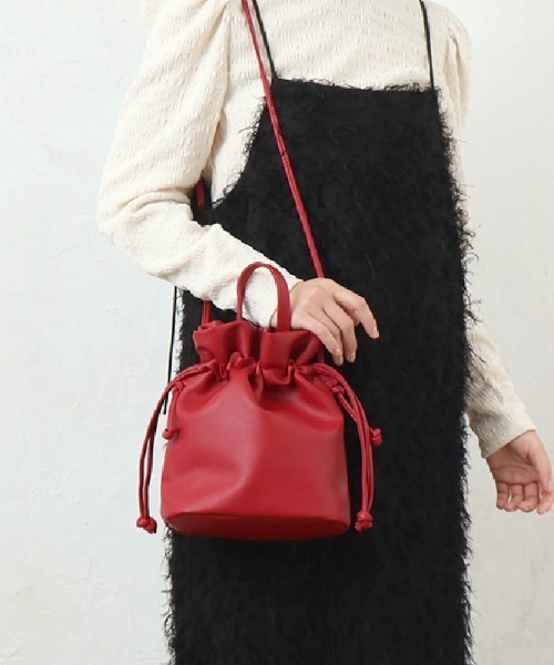 追跡有★S'AIME 2WAY 巾着 キャンバス ショルダーバッグ S moment+ ショルダーバッグ バッグ フェイクレザー2WAY巾着