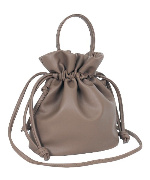 Per sist ence（パーシエンス）の「Per sist ence/パーシエンス　フェイクレザー 2WAY巾着ショルダーバッグ（ショルダーバッグ・レディース・ホワイト/ブラック/モカ/ブラウン/イエロー/チャコールグレー/シルバー/ブルーグリーン/レッド/アイボリー/ライトブラウン・FREE）」の6枚目の写真