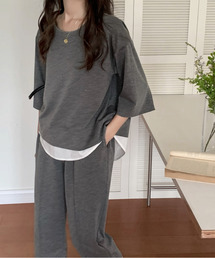 emi+ | レイヤード風7分袖カットソー+センタープレスパンツセットアップ(セットアップ)