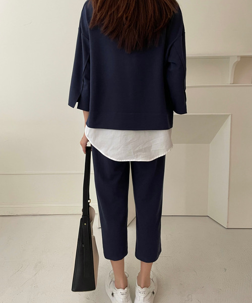 emi+（エミプラス）の「レイヤード風7分袖カットソー+センタープレスパンツセットアップ（セットアップ・レディース・グレー/ネイビー/ブラック/ブルー/ベージュ/チャコールグレー/ライトブルー/カーキ・S/M/L/XL）」の22枚目の写真