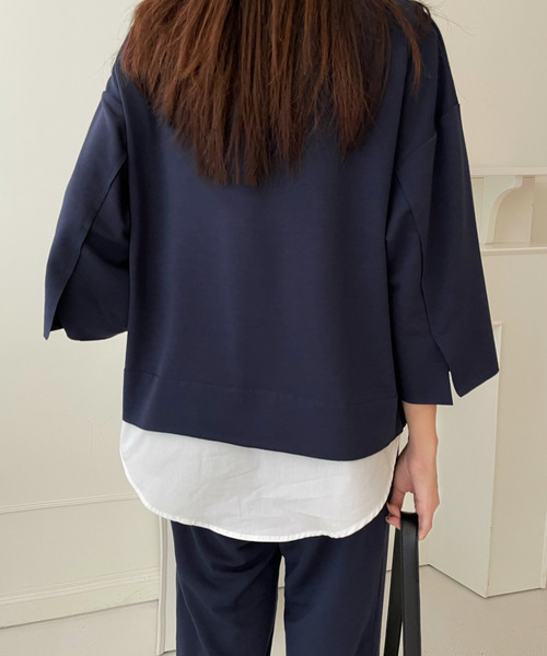 emi+（エミプラス）の「レイヤード風7分袖カットソー+センタープレスパンツセットアップ（セットアップ・レディース・グレー/ネイビー/ブラック/ブルー/ベージュ/チャコールグレー/ライトブルー/カーキ・S/M/L/XL）」の21枚目の写真