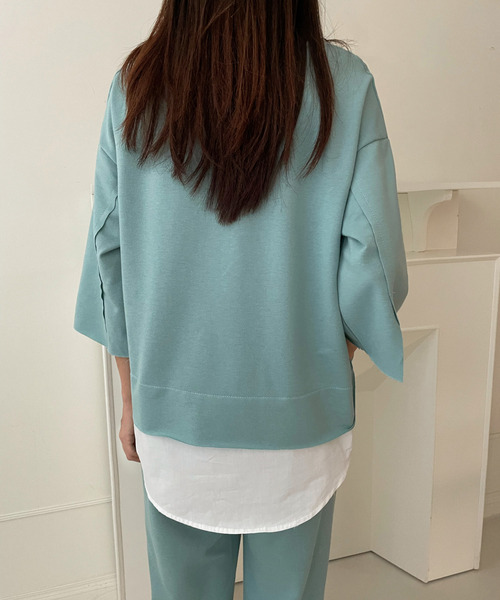 emi+（エミプラス）の「レイヤード風7分袖カットソー+センタープレスパンツセットアップ（セットアップ・レディース・グレー/ネイビー/ブラック/ブルー/ベージュ/チャコールグレー/ライトブルー/カーキ・S/M/L/XL）」の19枚目の写真